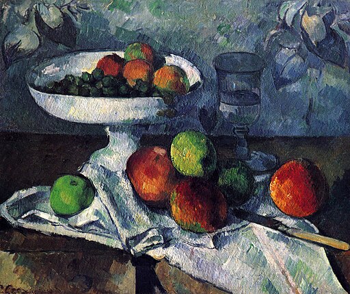 Compotier, verre et pommes, par Paul Cézanne